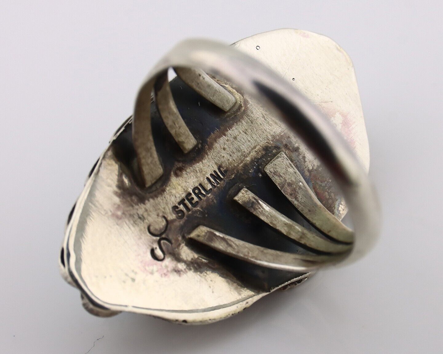 Navajo Ring 925 Silver Sleeping Beauty Turquoise Signed SC C.80's