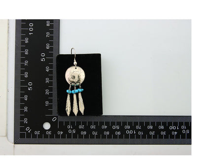 Navajo Earrings 925 Silver Dream Catcher Natural Turquoise Native Artist C.80's