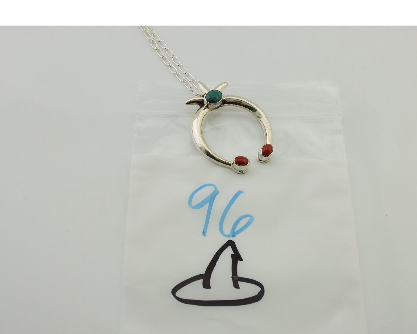 Navajo Necklace 925 Silver Kingman Turquoise Coral Native Artist C.2008's
