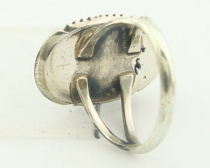 Navajo Ring 925 Sterling Natural Blue Turquoise Native Artist C.80's Size 8.0