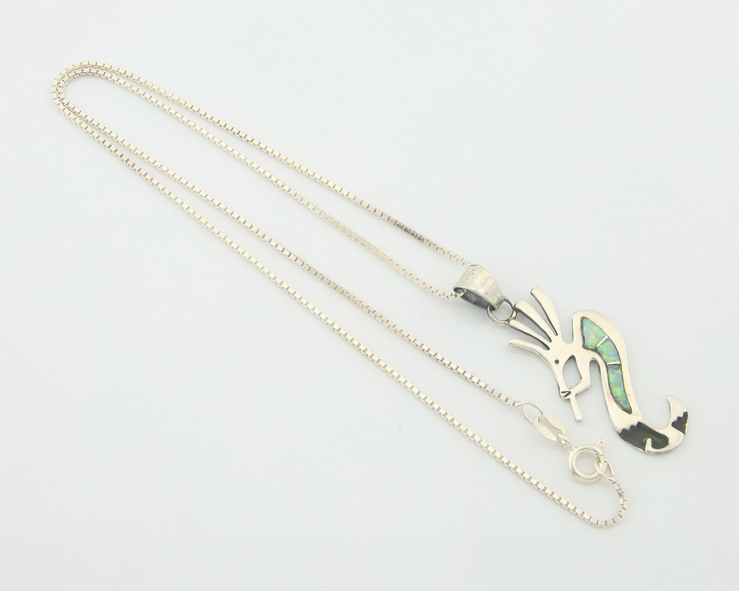 Navajo Kokopelli Necklace Sterling Silver Opal Vintage Signed BB