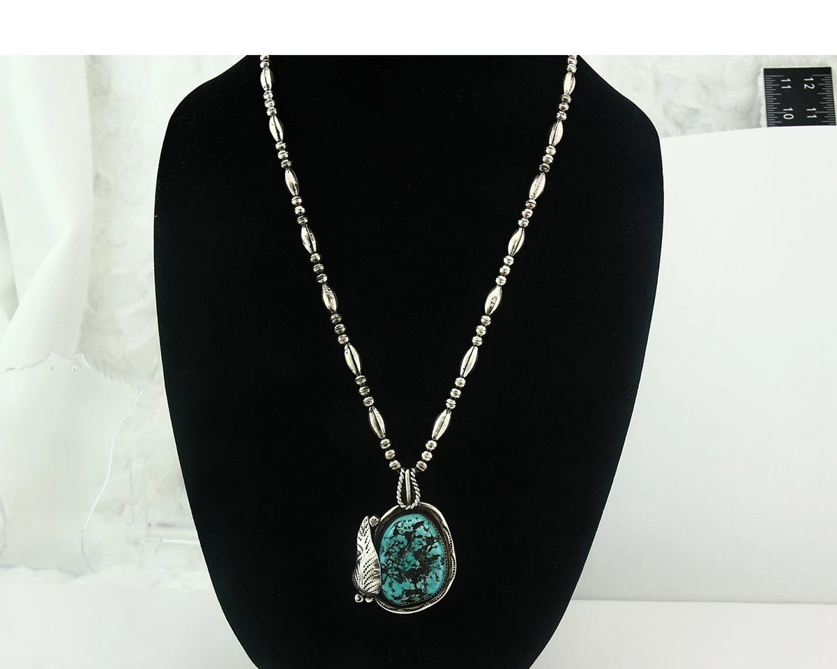 Navajo Necklace 925 Sterling Silver Natural Turquoise Vintage Signed Wes Craig