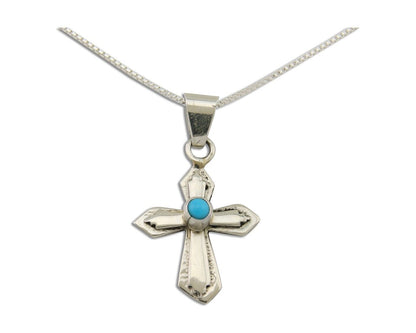 Navajo Sand Cast Necklace 925 Silver Turquoise Native American Artist C.80's