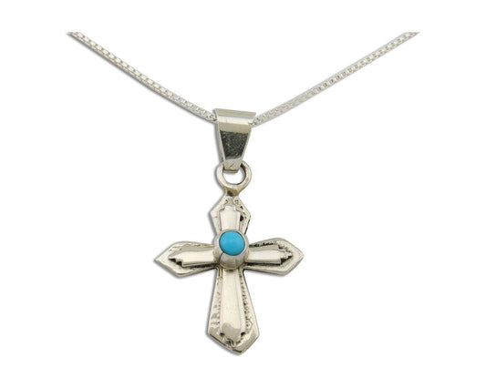 Navajo Sand Cast Necklace 925 Silver Turquoise Native American Artist C.80's