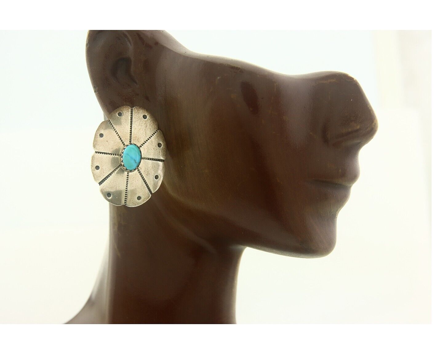 Navajo Earrings 925 Silver Natural Turquoise Artist Signed K. F. C.80's