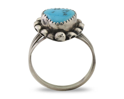 Navajo Ring 925 Silver Sleeping Beauty Turquoise Artist Signed SC C.80's