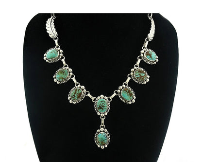 Navajo Necklace Earring Set Natural Turquoise Vintage Signed Gecko C.80's