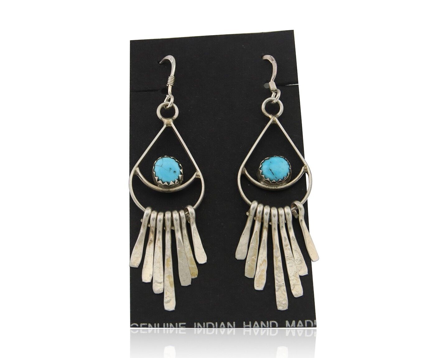 Navajo Dangle Earrings 925 Silver Natural Turquoise Artist Signed JB C.80's