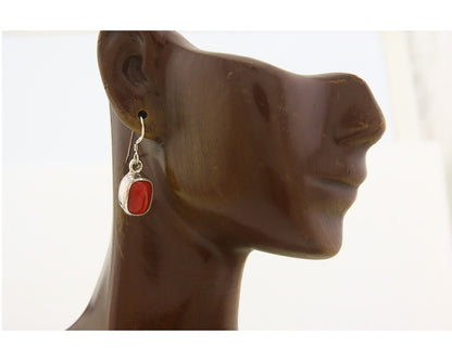 Navajo Earrings 925 Silver Natural Coral Native American Artist C.80's