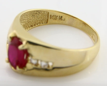 Men Lab-Created Gemstone & Simulated Diamond Ring in 14k Real SOLID Yellow Gold