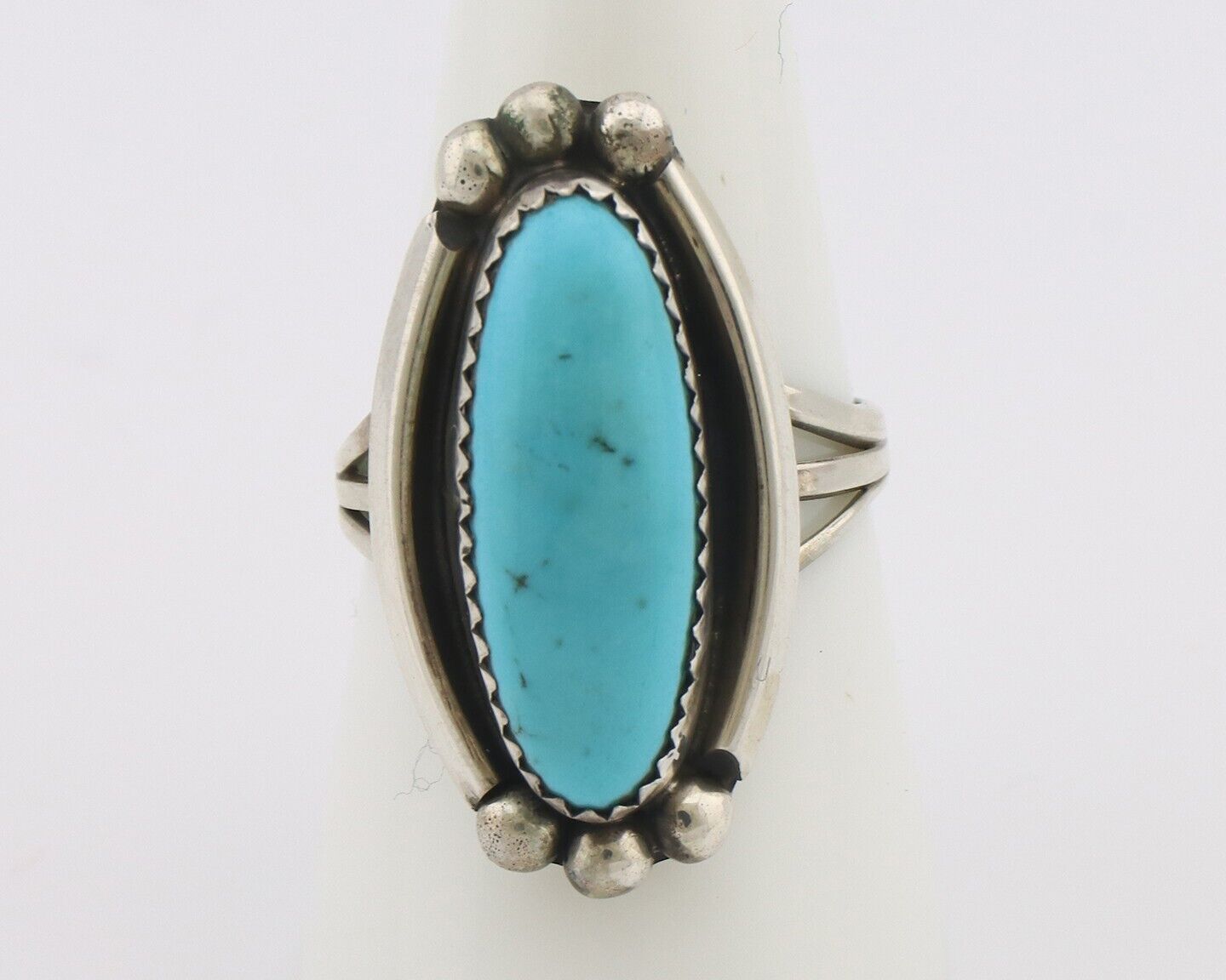 Navajo Ring .925 Silver Sleeping Beauty Turquoise Signed SkyStone Creations C80s