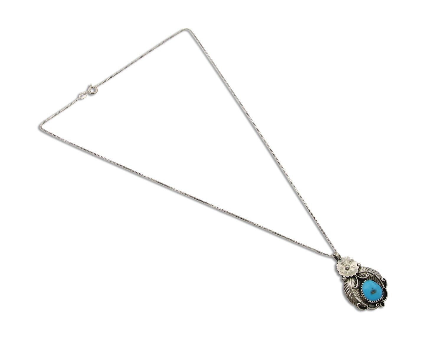 Navajo Necklace 925 Silver Natural Turquoise Artist EH C.80's