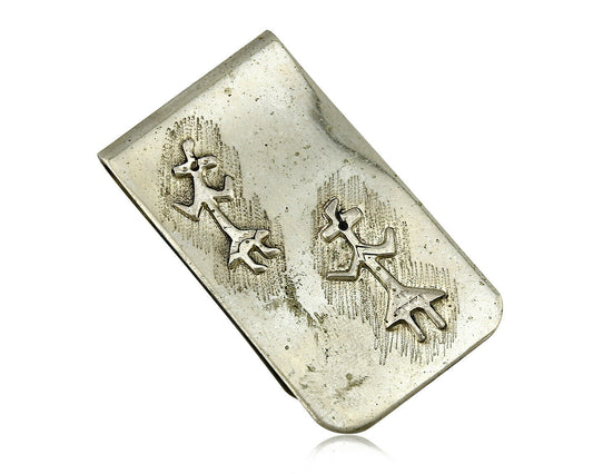 Navajo Money Clip .925 Silver & Nickle Hand Stamped Artist RB C.80's