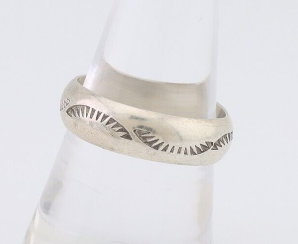 Navajo Hand Stamped Band 925 Silver 6.0 mm Signed Larry Chavez Size 8.75 C.80's