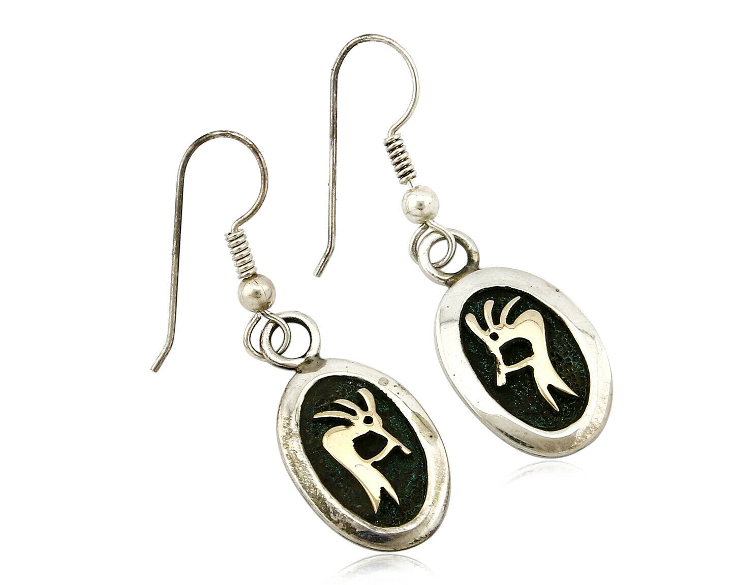 Navajo Dangle Earrings 925 Silver & 14k Solid Gold MM Rogers & NJ C.80's