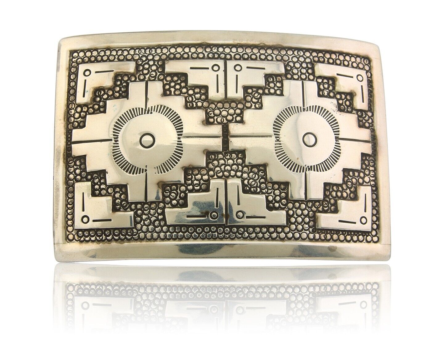 Navajo Belt Buckle 925 Sterling Silver Signed HIJE 2x3 in C.80's
