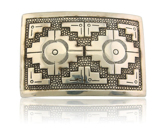 Navajo Belt Buckle 925 Sterling Silver Signed HIJE 2x3 in C.80's