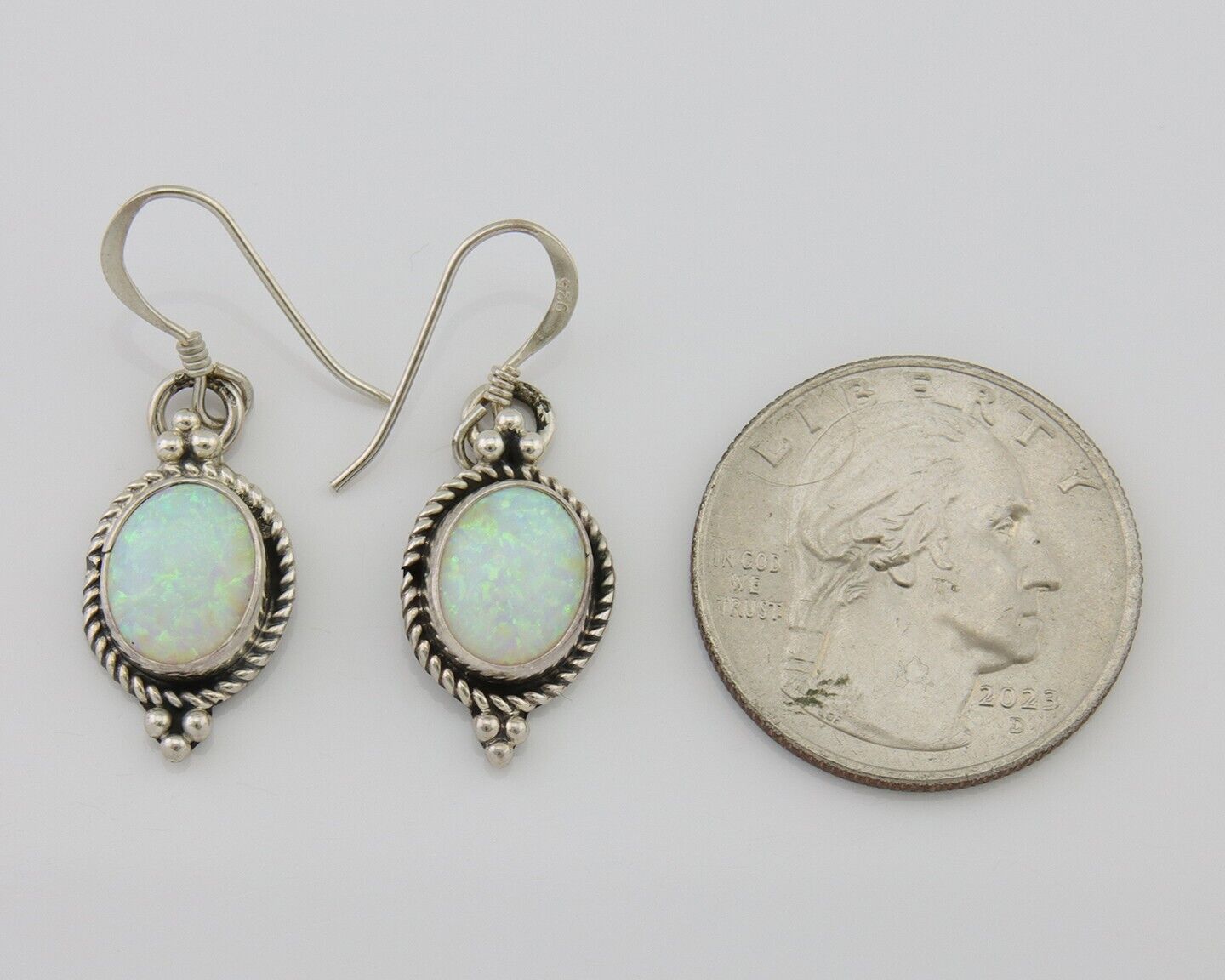 Navajo Dangle Earrings 925 Silver Natural Opal Native Artist C.80's