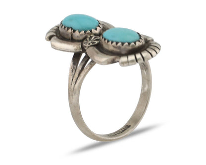 Navajo Ring 925 Silver Natural Blue Turquoise Native American Artist C.80's