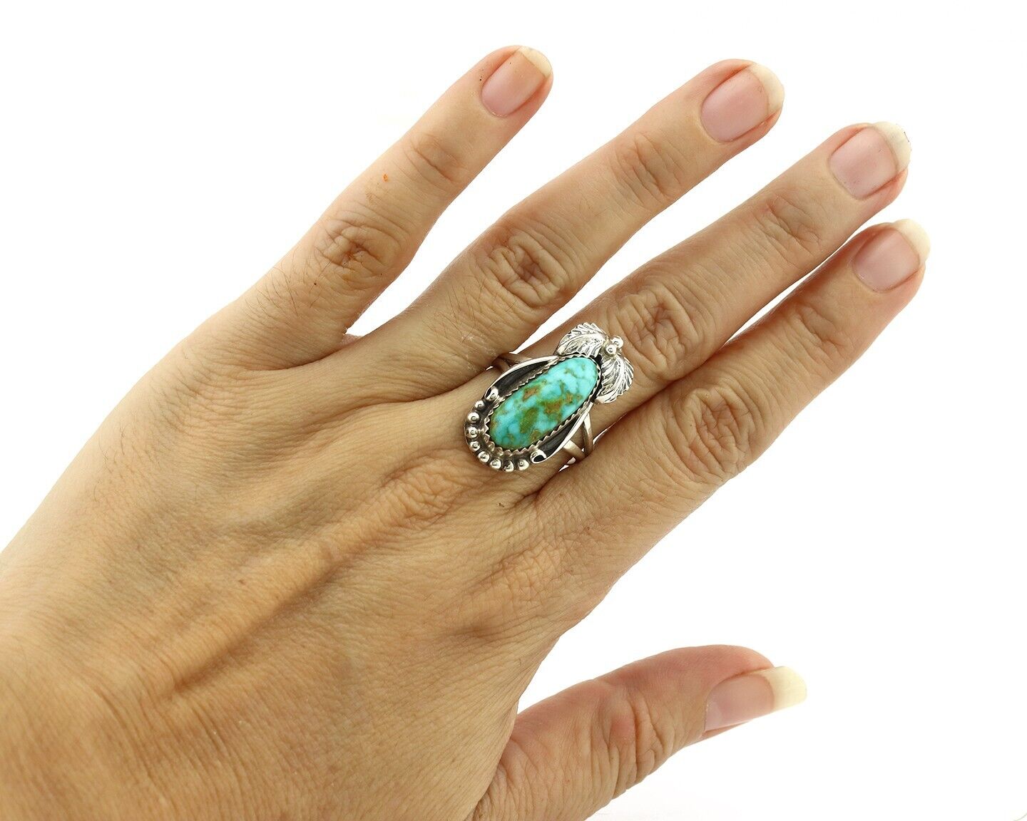 Navajo Ring .925 Silver Natural Mined Royston Turquoise Artist Signed SN C.80's