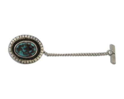 Navajo Tie Tack 925 Silver Spiderweb Turquoise Native American Artist C.80's