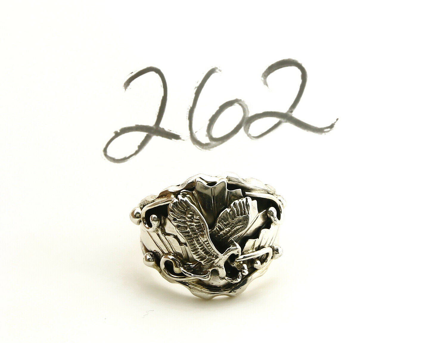 Navajo Eagle Ring .925 SOLID Silver & 12k GF Handmade Signed Artist S Circa 1980