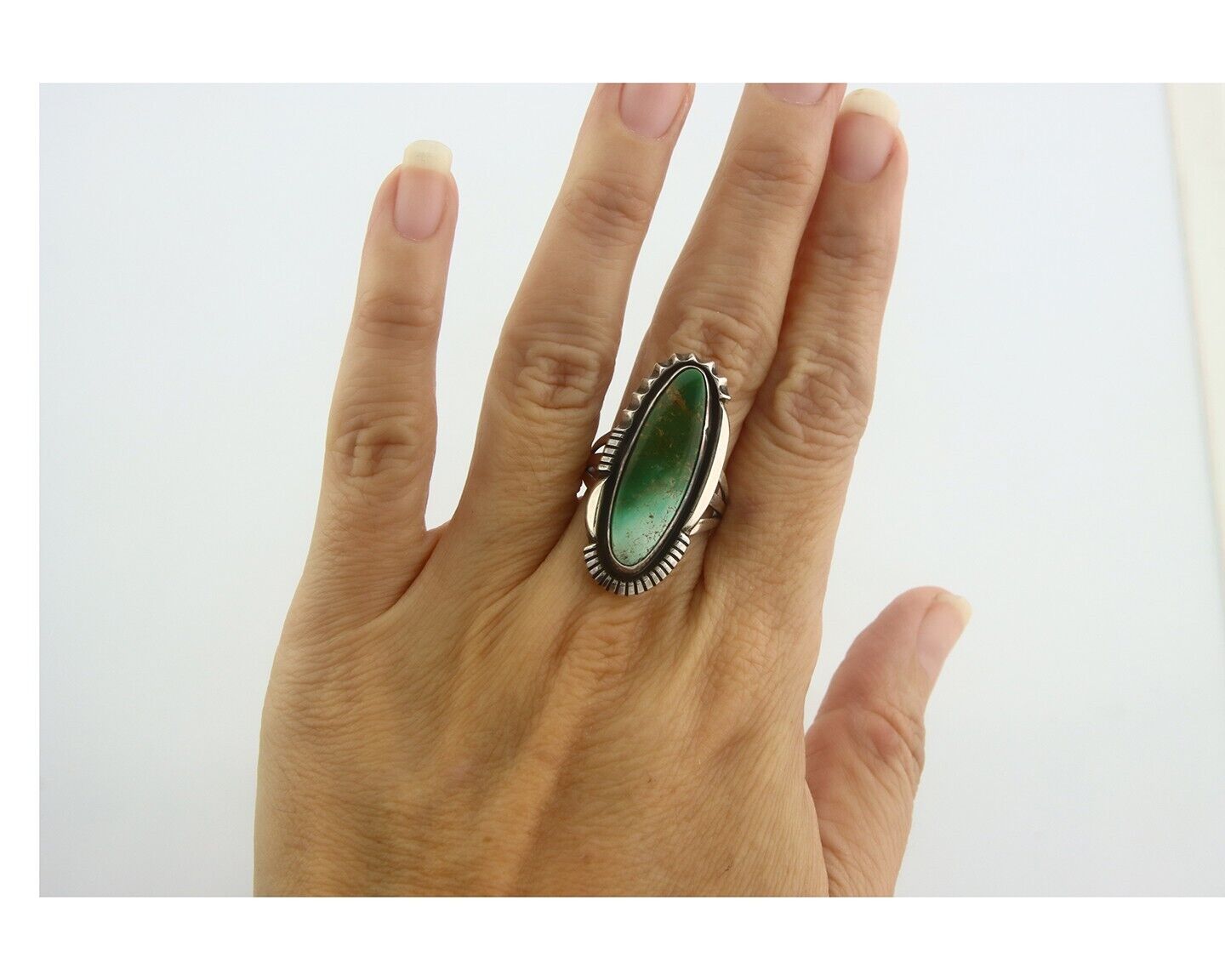 Navajo Ring 925 Sterling Royston Turquoise Native Artist C.80's Size 7.75