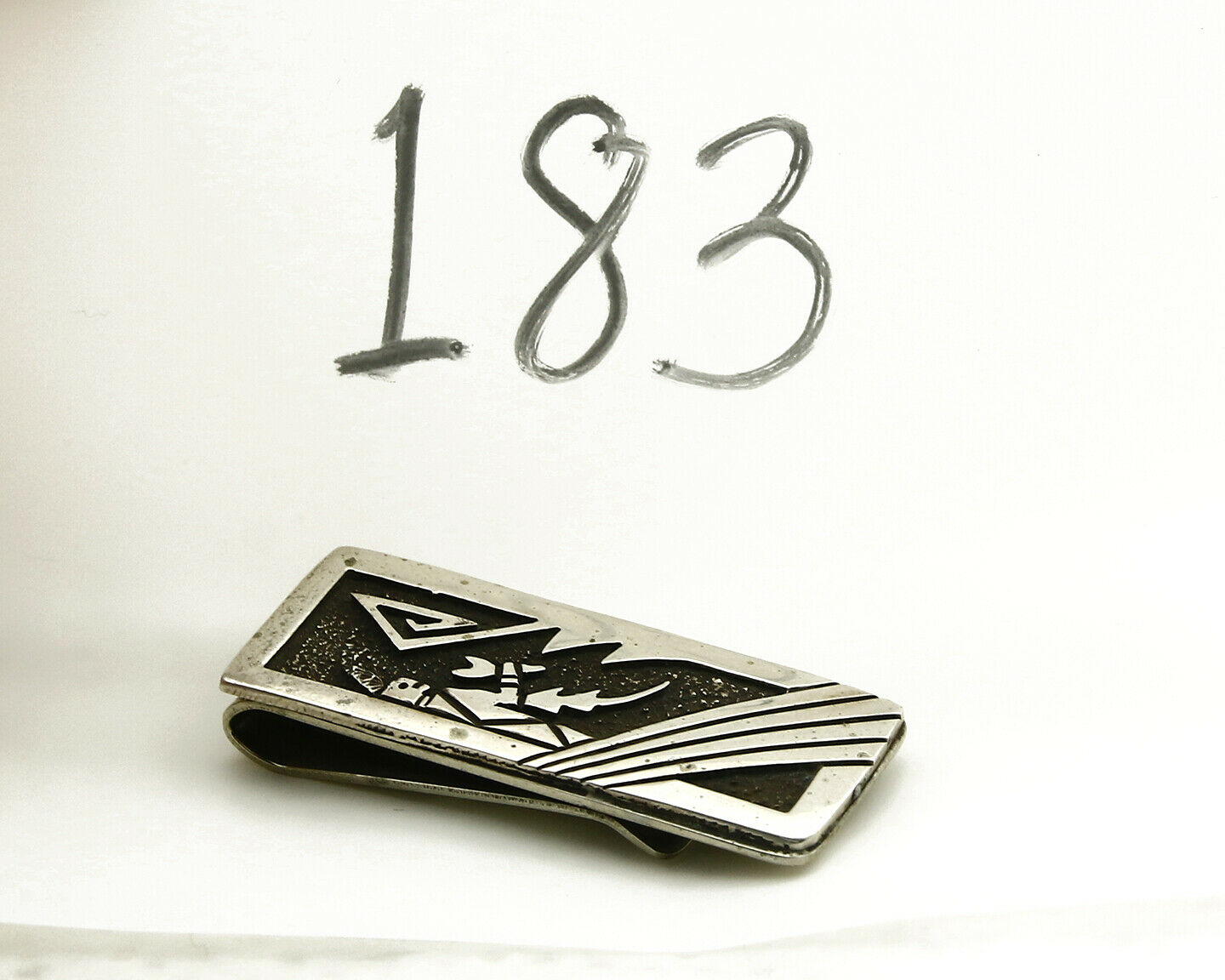 Navajo Money Clip .925 Silver & Nickle Hand Stamped Artist Richard Begay