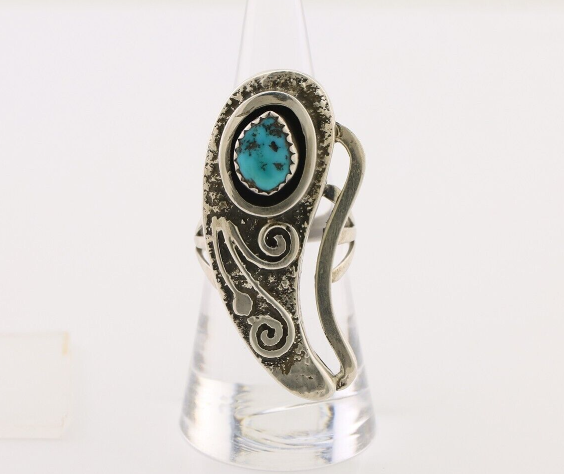 Navajo Handmade Ring 925 Silver Sleeping B Turquoise Artist Signed IHMJ C.80's