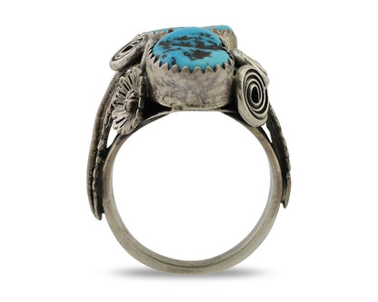 Navajo Handmade Ring 925 Silver Sleeping B Turquoise Artist IHMJ C.80's