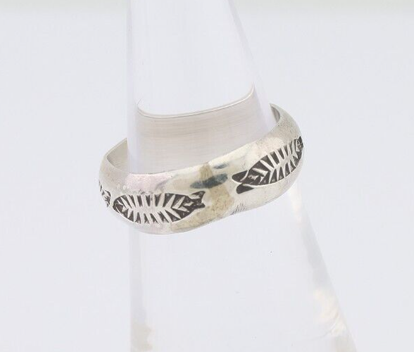 Navajo Hand Stamped Band 925 Silver 6.0 mm Signed Larry Chavez Size 5.75 C.80's