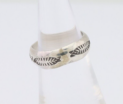 Navajo Hand Stamped Band 925 Silver 6.0 mm Signed Larry Chavez Size 5.75 C.80's