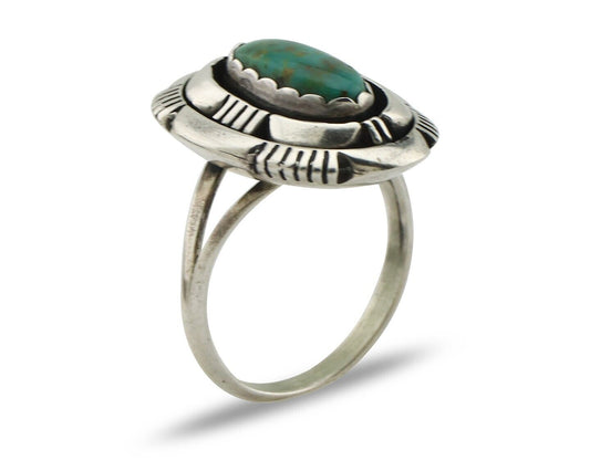 Navajo Ring 925 Silver Turquoise Artist Signed Leonard & Marian Nez C.80's