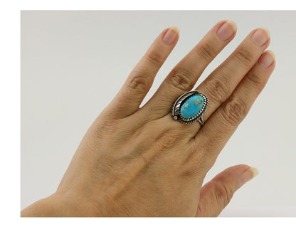 Navajo Ring 925 Silver Blue Kingman Turquoise Signed JW C.80's