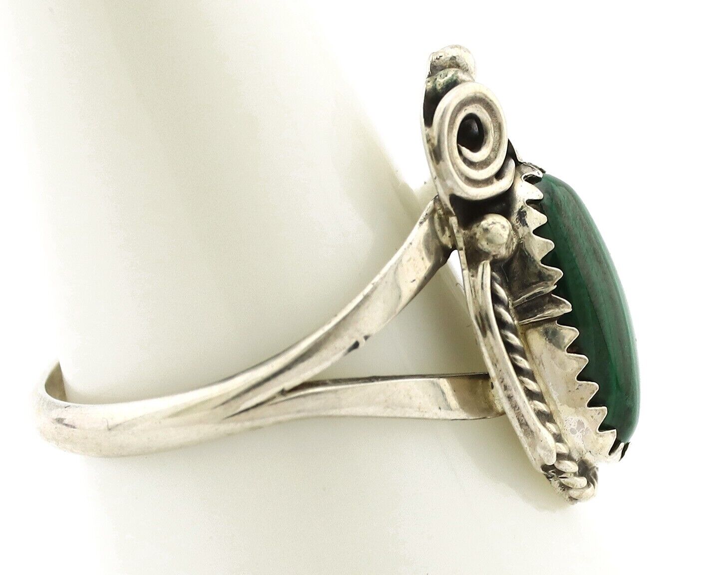 Navajo Ring 925 Silver Natural Mined Malachite Artist Signed Justin Morris C.80s
