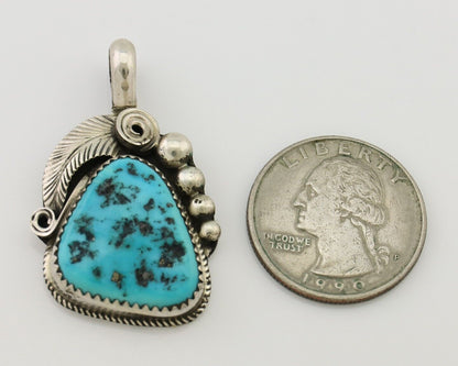 Navajo Pendant 925 Silver Sleeping B Turquoise Signed Justin Morris C.80's