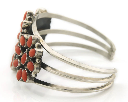 Navajo Cuff Bracelet Sterling Silver Natural Coral Vintage Handmade