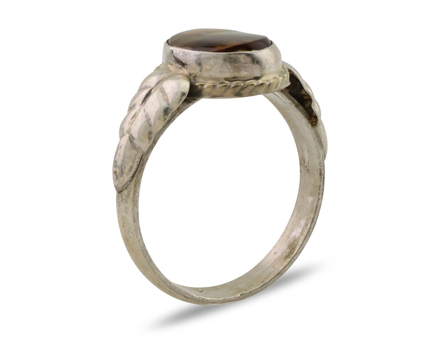 Navajo Handmade Ring 925 Silver Natural Fire Opal Native Artist Size 8.25 C.80's