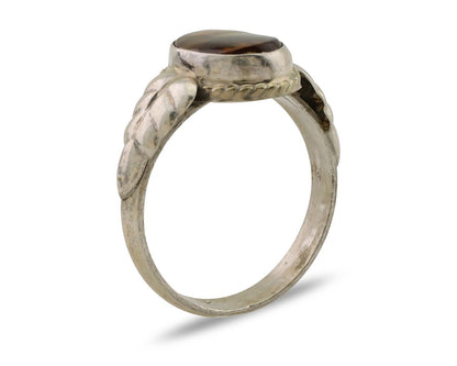 Navajo Handmade Ring 925 Silver Natural Fire Opal Native Artist Size 8.25 C.80's