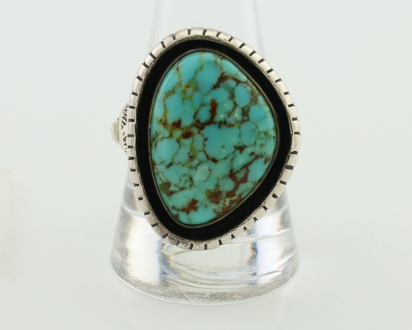 Navajo Handmade Ring 925 Silver Spiderweb Turquoise Signed M Montoya C.80's