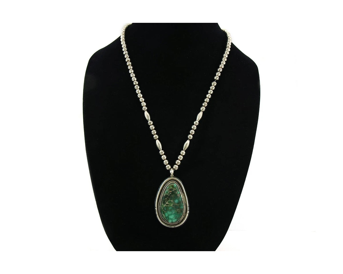 Navajo Necklace 925 Sterling Silver Turquoise Vintage Signed Fred Guerro C.80's