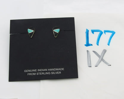 Navajo Earrings Sterling Silver Inlaid Onyx & Turquoise Vintage