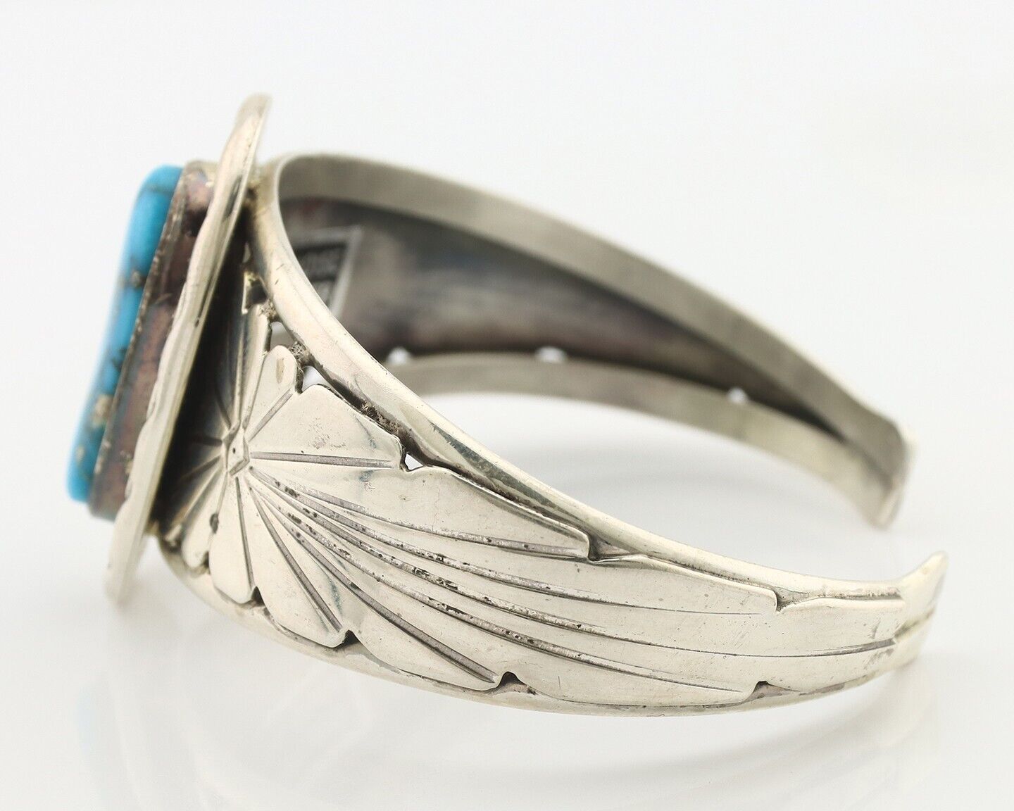 Navajo Bracelet 925 Silver Natural Fox Mine Turquoise Signed Doug Zachary C.80's