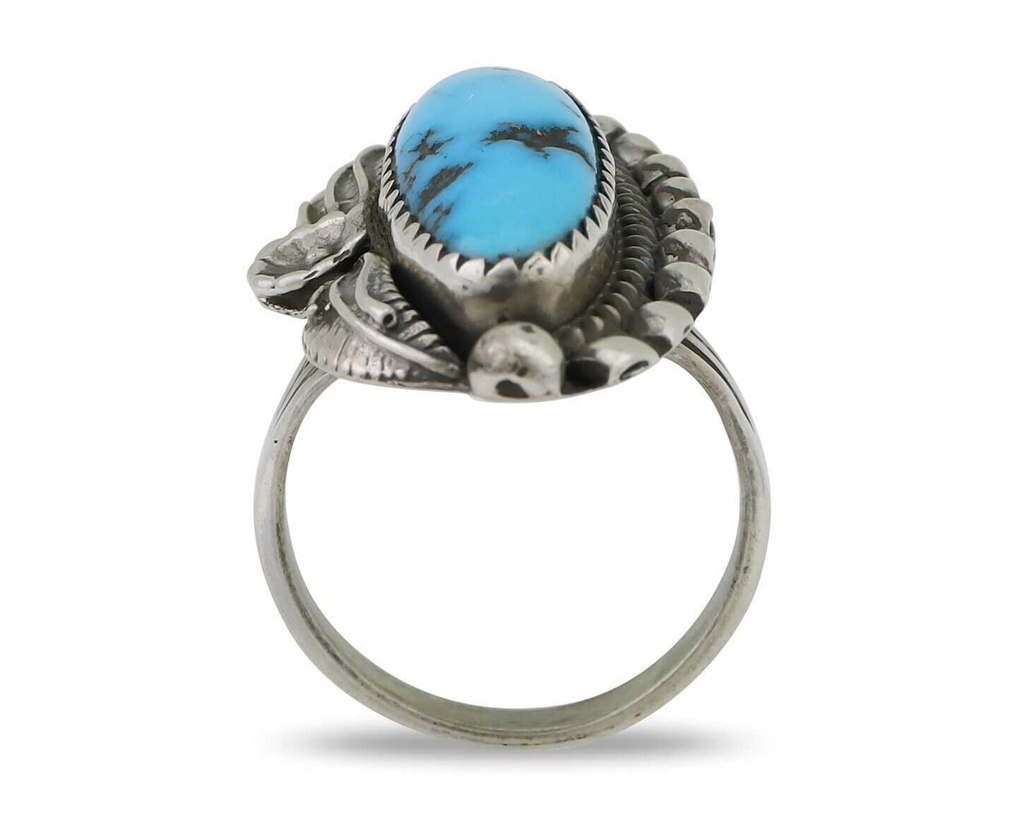Navajo Ring 925 Silver Sleeping Beauty Turquoise Artist Signed SC C.80's