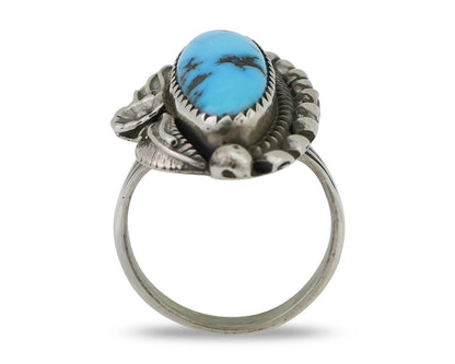 Navajo Ring 925 Silver Sleeping Beauty Turquoise Artist Signed SC C.80's