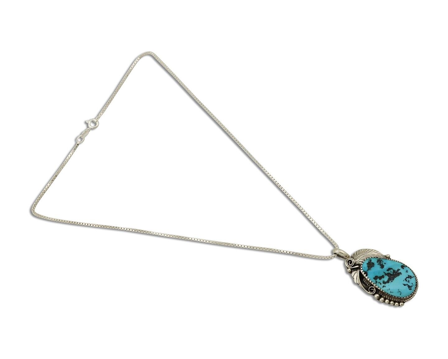 Navajo Necklace Pendant 925 Silver Blue Turquoise Signed Justin Morris C.80's