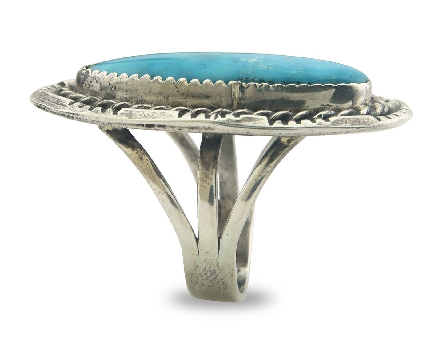 Navajo Ring 925 Sterling Turquoise Handmade Signed Jack Tom C.80's Size 7.75