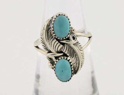 Navajo Ring 925 Silver Natural Slab Turquoise Artist Signed WR C.80's