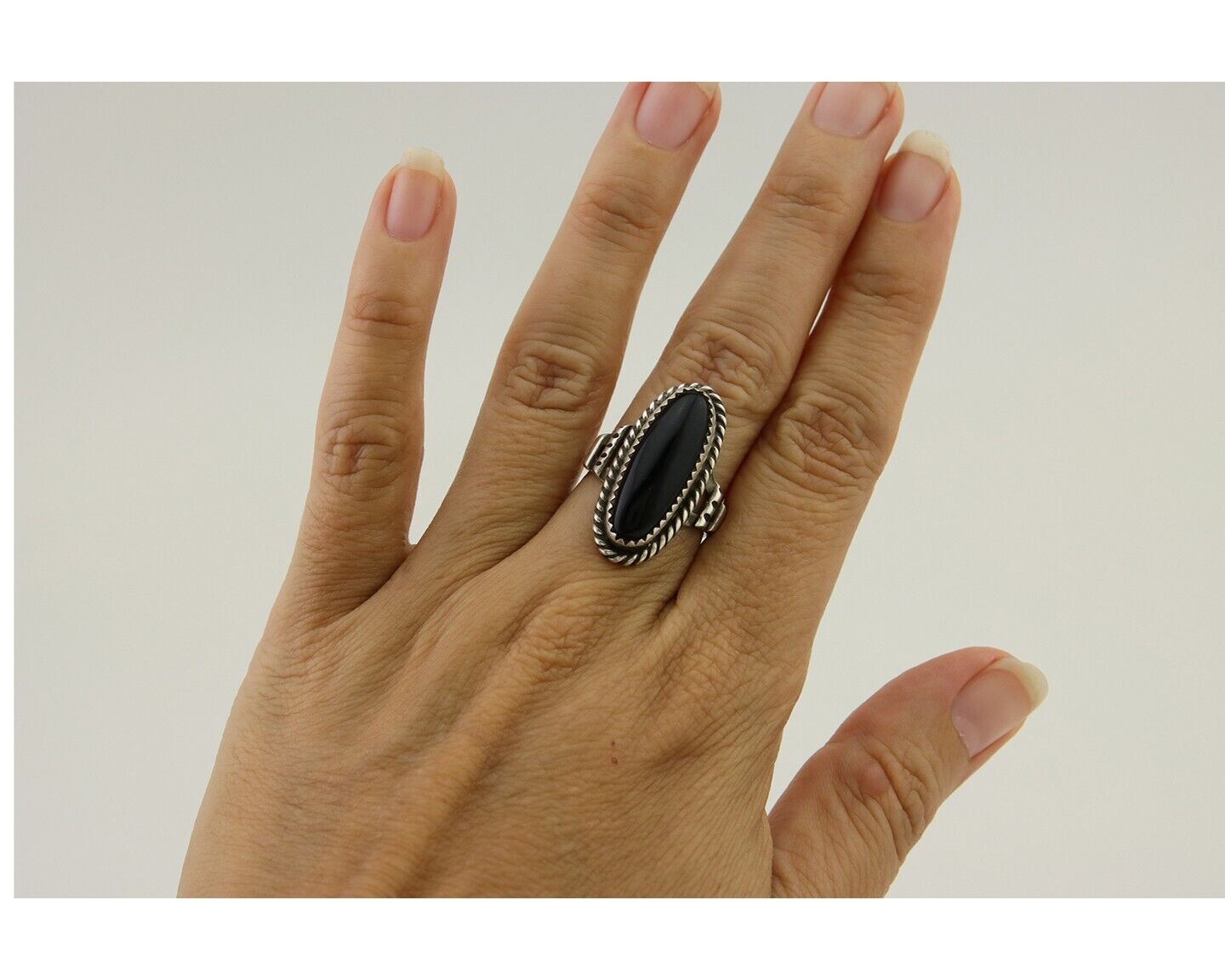 Navajo Handmade Ring 925 Silver Black Onyx Native American Artist C.80's