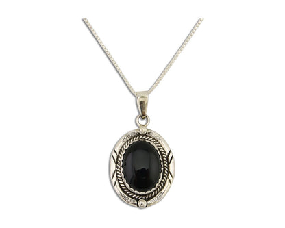 Navajo Pendant 925 Silver Natural Onyx Native American Artist Nancy Edtissy C80s